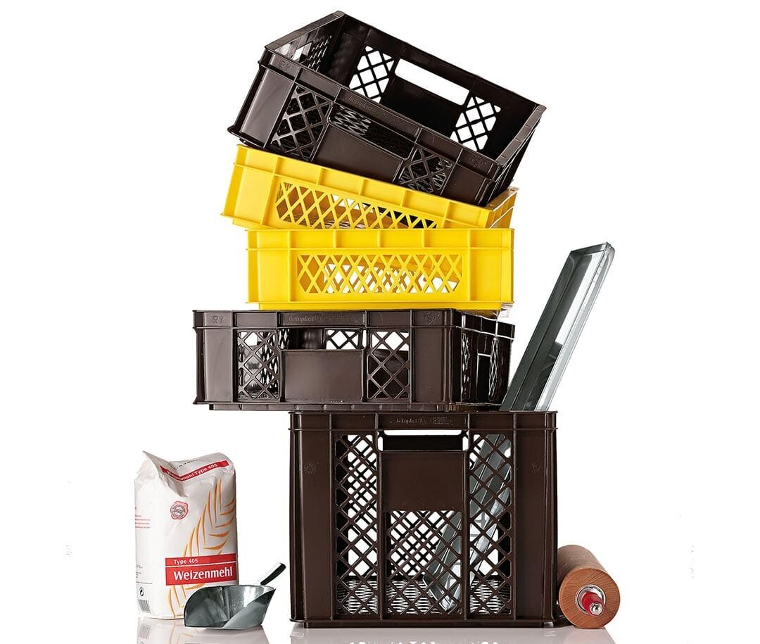 Baker crates flour and crates