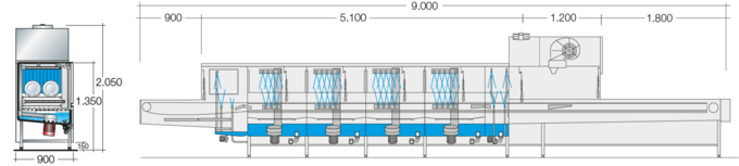 Dimensions flight type dishwasher UPster B 690 VAP CSS Dimension sheet flight type dishwasher UPster B 690 VAP CSS