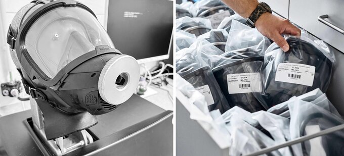 Securely pack the mask after the inspection process. Securely pack the mask after the inspection process.